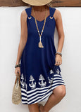 New Navy Pocket Geometric Print A Line Sleeveless Dress anchor print, Sz 2X Retails $57+