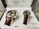 New in Keepsake box! Anriya Milan Vintage Collection His/Hers Wristwatch Set! Brown Band! New batteries in both!