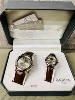 New in Keepsake box! Anriya Milan Vintage Collection His/Hers Wristwatch Set! Brown Band! New batteries in both!