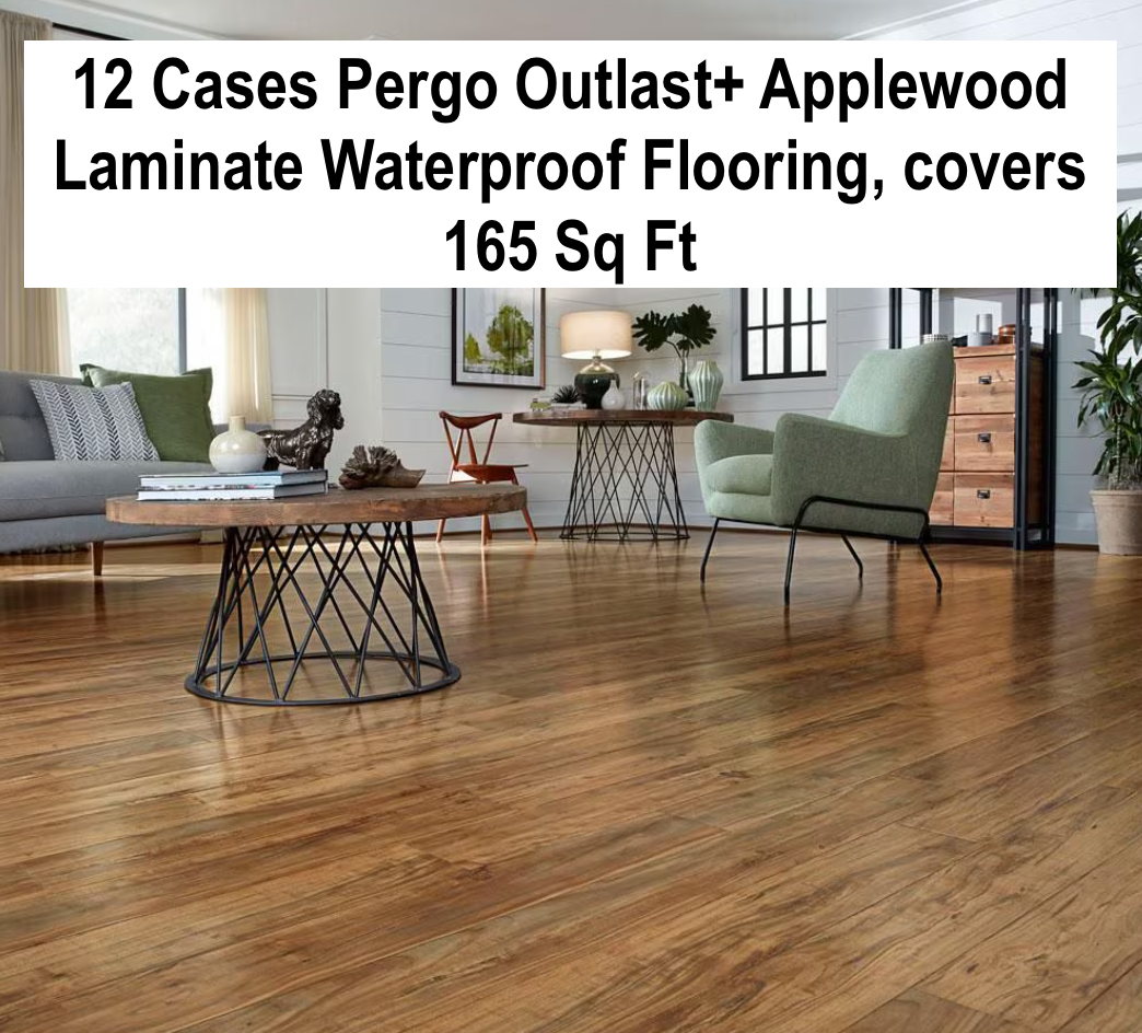 New (Retails $788) 12 Cases Pergo Outlast+ Applewood 12 mm T x 5.2 in. W Waterproof Laminate Wood Flooring (13.74 sqft/case)