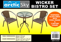 New Assembled ARCTIC SKY PREMIUM WICKER 3 PIECE BISTRO SET in Brown