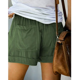 New Womens Shorts Womens Comfy Drawstring Casual Elastic Waist Pocket Loose Shorts Army Green Sz S