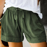 New Womens Shorts Womens Comfy Drawstring Casual Elastic Waist Pocket Loose Shorts Army Green Sz S