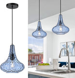 New Blue AUTELO Blue Pendant Light (1 LIGHT) Kitchen Island, 10" Hammered Glass Pendant Light, Modern Pendant Light Fixture in Matte Black Finish, Hanging Lamp for Dining Room, Kitchen Sink