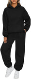 NEW AUTOMET Womens 2 Piece Outfits Lounge Hoodie Sweatsuit Sets Oversized Sweatshirt Baggy Fall Fashion Sweatpants with Pockets Fits S/M, Black