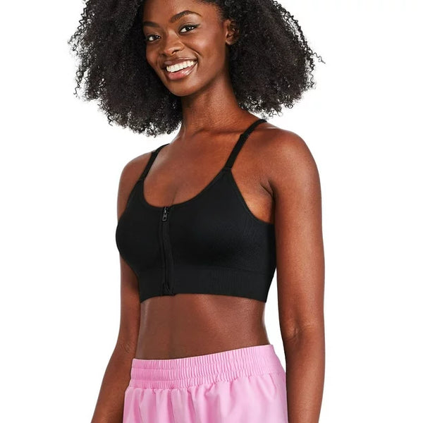New with tags! Athletic Works Women's Zipper Sports Bra in Black, Sz XXL!
