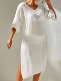 Slit V-Neck Flounce Sleeve Cover-Up