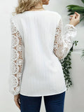 NEW Floral Lace Stitching V Neck Blouse, Casual Long Sleeve Blouse For Spring & Fall, Women's Clothing - Size XL - Retails $49+