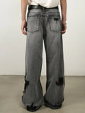NEW Men's Relaxed Fit Wide Leg Ripped Distressed Denim Jeans - Soft Comfy Stretchy Fabric, Fashionable Streetwear Style, Loose Fit for Comfort, Stylish Ripped Details - Perfect for Casual Daily Wear, Sz M