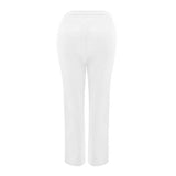 NEW Women's Linen Pants Casual Solid Drawstring Loose Elastic Waist Straight Pants Beach Pant Trousers with Pockets A1, White, Sz 2XL