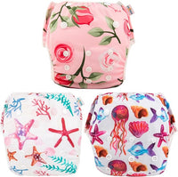 New 3 PACK Babygoal Baby Reusable Swim Diapers,Washable and Adjustable Snaps Grow with your child for Babies 0-3 Years, Great for Swim Lessons, Pool or Beach! Jellyfish! Retails $22+