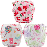 New 3 PACK Babygoal Baby Reusable Swim Diapers,Washable and Adjustable Snaps Grow with your child for Babies 0-3 Years, Great for Swim Lessons, Pool or Beach! Ice Cream/Morning Glory! Retails $22