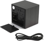 New LED Birch Black Wood Cube Voice Control Alarm Clock with temperature Bedside Table Square Clock Multipurpose, ours has red LED