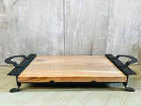 New Bamboo Cutting Board with black Metal Tray, 21" Long
