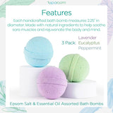 New Earth Luxe Large 3 Pack Bath Bombs with Essential Oils 180g/6.3 oz Each! Lavender, Eucalyptus and Peppermint