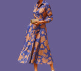 NEW Lapel Floral Print Lace up Buttoned Pockets Long Sleeve Midi Dress, Sz S, Retails $80