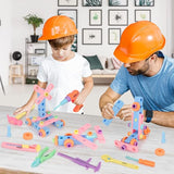 New BeebeeRun 79PCS Kids Tool Set with Tool Box & Electronic Toy Drill, Pink STEM Pretend Play Tool Toy for Kids Ages 3-6