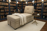 Retails $409+ New Armless Chaise with lift up storage! Beige! NOTE: Small rip in fabric at foot of the seat, can be sewn/repaired or throw a blanket over it