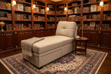 Retails $409+ New Armless Chaise with lift up storage! Beige! NOTE: Small rip in fabric at foot of the seat, can be sewn/repaired or throw a blanket over it