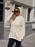 New Women's Oversized Fleece Lined Plain Split Hem Drawstring Hooded Long Sleeve Kangaroo Pocket Hoodie in Ivory, Sz XL