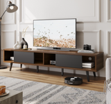 NEW Fully Assembled Retails $300 Bestier 70 inch Mid Century Modern TV Stand for 75 inch TV, Low Profile TV Stand with Storage, Entertainment Center for Living Room, Cord Management, Walnut