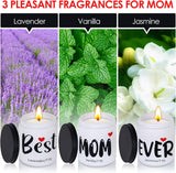 New Best Mom Ever Scented Candles Set of 3, natural soy wax in reusable jars, 50 Hour Burn time! Includes Lavender, Vanilla & Jasmine 7 oz Each!