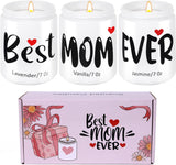 New Best Mom Ever Scented Candles Set of 3, natural soy wax in reusable jars, 50 Hour Burn time! Includes Lavender, Vanilla & Jasmine 7 oz Each!