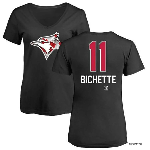 New WOMEN'S BO BICHETTE TORONTO BLUE JAYS NAME AND NUMBER BANNER WAVE V-NECK T-SHIRT - BLACK Unlicensed Sz S