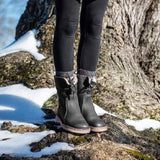 NEW NKQHRTDE Women's Flat Ankle Boots with Plush Lining, Black, Sz 8