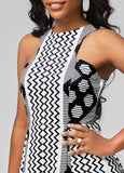 New Geometric Print Black Bib Neck Dress Sz M! Retails $56+