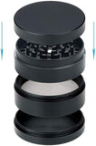 New Metal Herb Grinders | 4 Piece Black Coloured Spice Grinder (40mm) 1.5 inch Small Portable Tobacco Crusher for Herbs, Spices in Four Pieces | Plastic Scraper Tool | Premium Sharp Shark Teeth
