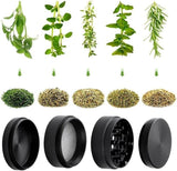 New Metal Herb Grinders | 4 Piece Black Coloured Spice Grinder (40mm) 1.5 inch Small Portable Tobacco Crusher for Herbs, Spices in Four Pieces | Plastic Scraper Tool | Premium Sharp Shark Teeth