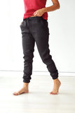 NEW Women's Drawstring Slim Fit Natural Linen Pant with Pockets Lightweight Breathable - Color: Black - Size M Fits S-M - Retails $72
