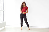 NEW Women's Drawstring Slim Fit Natural Linen Pant with Pockets Lightweight Breathable - Color: Black - Size M Fits S-M - Retails $72