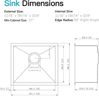 New Retails $205+ 18 inch Undermount Black Kitchen Bar Sink, ZDHHT 18 Gauge 18 x 16 x 9 in T304 Black Stainless Steel Small Kitchen Sink Undermount Kitchen Prep Sink Outdoor Sink Small Laundry Sink