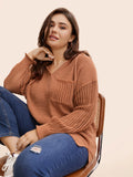 New Bloomchic Hooded Drawstring Cut Out Pocket Pullover Brown, Sz 10 (Medium)