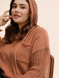 New Bloomchic Hooded Drawstring Cut Out Pocket Pullover Brown, Sz 10 (Medium)
