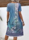 NEW MODLILY® Blue Button Floral Print A Line Short Sleeve Dress, Blue, Sz XL, Retails $82