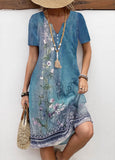 NEW MODLILY® Blue Button Floral Print A Line Short Sleeve Dress, Blue, Sz XL, Retails $82