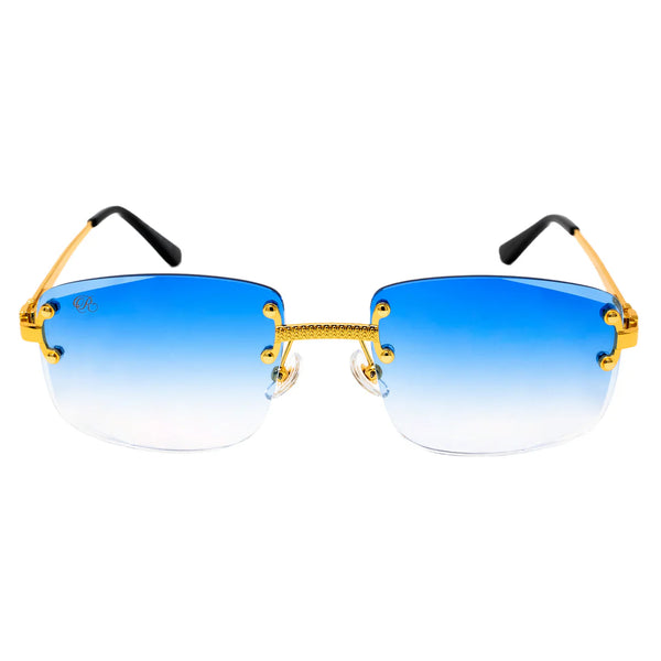 NEW Blue & Gold Unisex Rimless Fashion Glasses - Lightweight Zinc Alloy Frame with PC Lens - Coastal Chic Style - Perfect for Clear Vision, Retails $61 (Copy)