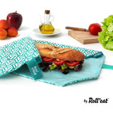 New Retails $15+ Boc'n'Roll Reusable sandwich wrap, unfolds to a placemat, washable, green tiles