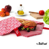 New Retails $15+ Boc'n'Roll Reusable sandwich wrap, unfolds to a placemat, washable, Red