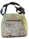 New Boho Canvas and recycled leather shoulder bag in Brown & Green!