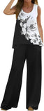 New Women's Summer Two Piece Outfits Sleeveless Tank Tops and Wide Leg Pants Set Boho Floral Print Sz XL