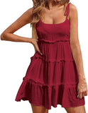 New Women's Summer Mini Dress Sleeveless Boho Spaghetti Strap Dresses Casual Flowy Dress for Women Red Sz XL