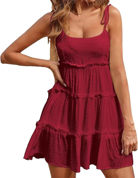 New Women's Summer Mini Dress Sleeveless Boho Spaghetti Strap Dresses Casual Flowy Dress for Women Red Sz XL