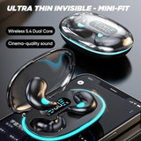 New Bone Conduction Sleep Bluetooth Headset, in-Ear Wireless Bluetooth 5.3 Noise Canceling Invisible Earbuds, IPX5 Waterproof, Sports Headphones with LED Digital Display Charging Case (Black)