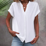 New Bovuf Comfy Plain Short Sleeve Blouse, White, sz L Retails $57+