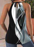 New MODLILY® Black Bowknot Geometric Print Sleeveless Halter Tank Top Sz XXL