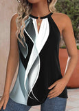 New MODLILY® Black Bowknot Geometric Print Sleeveless Halter Tank Top Sz XXL